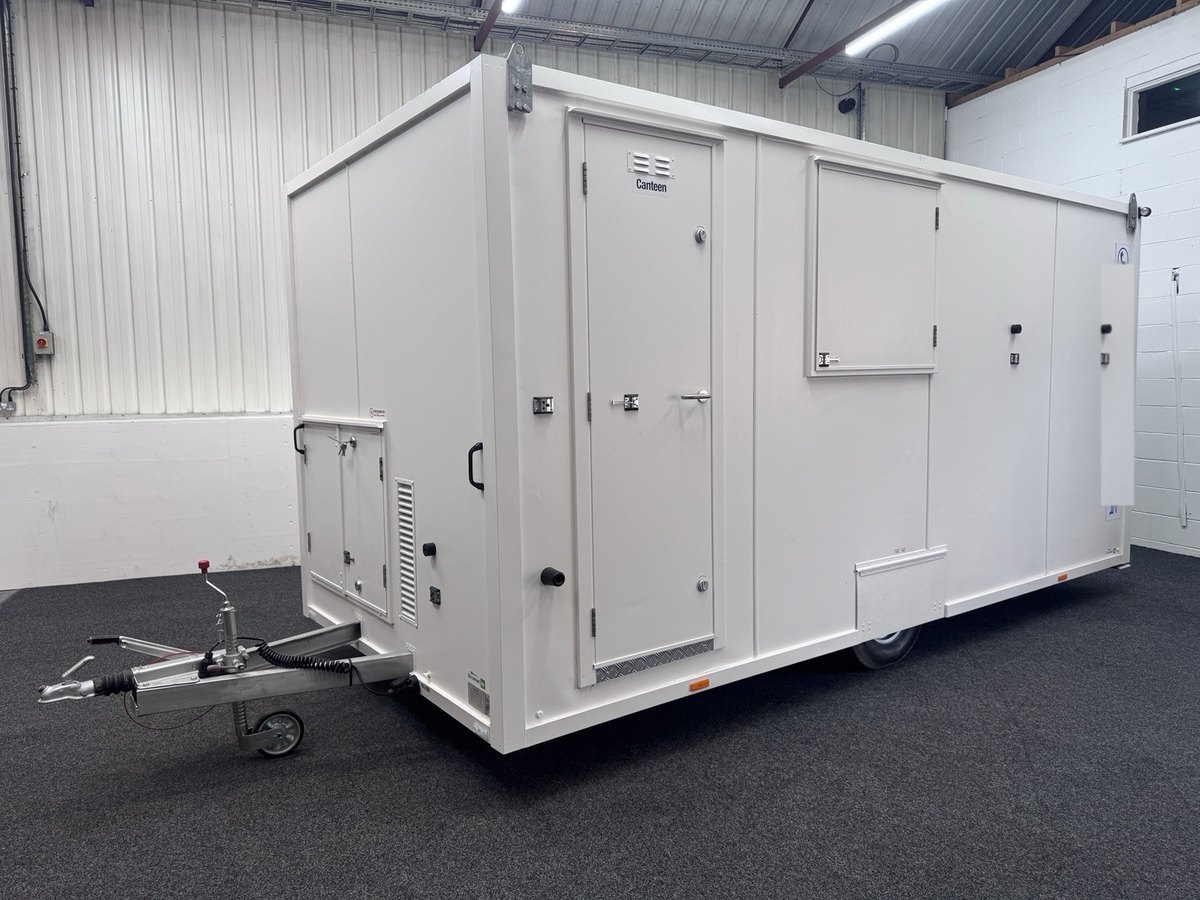 BOXD 16ft towable eco welfare unit with office, tow hitch and canteen door