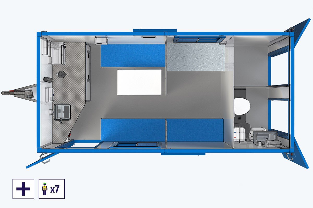 Floor plan of the BOXD 16ft welfare unit with canteen and separate office area